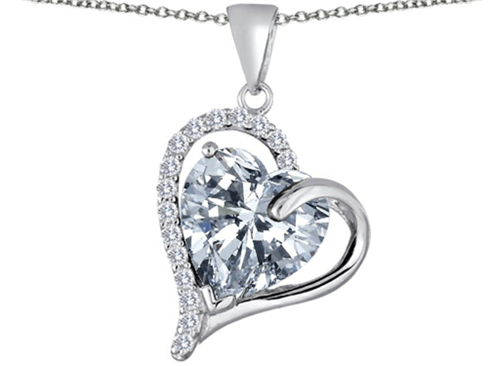 Star K™ Heart Shape 12mm Simulated White Topaz Double Heart Love Pendant Necklace