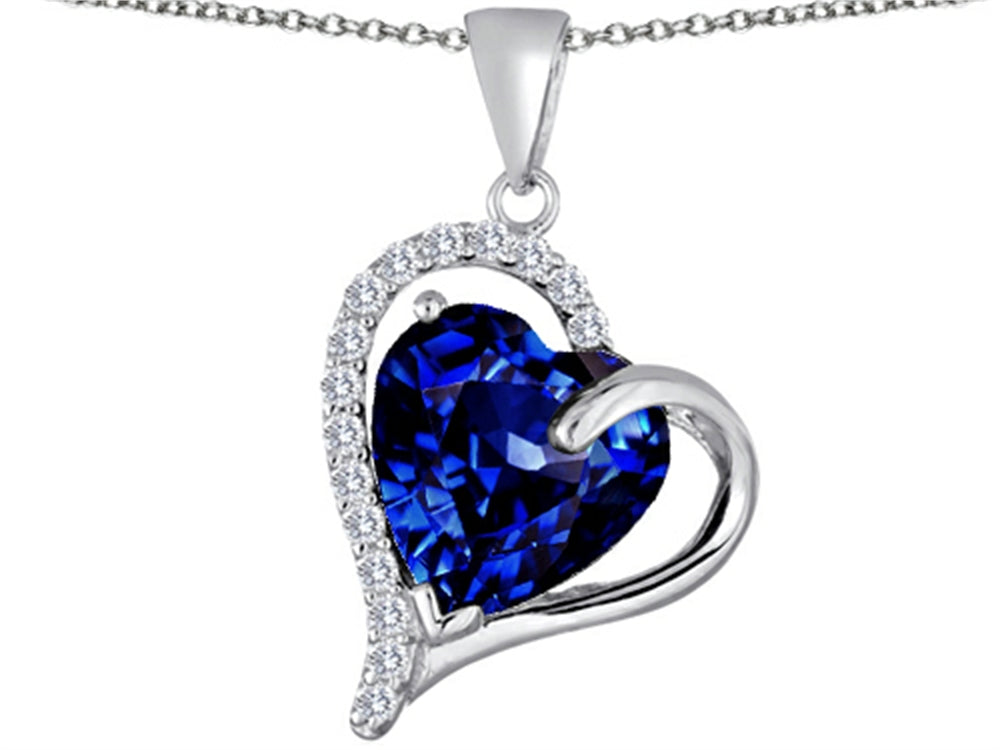 Star K™ Heart Shape 12mm Simulated Sapphire Double Heart Love Pendant Necklace
