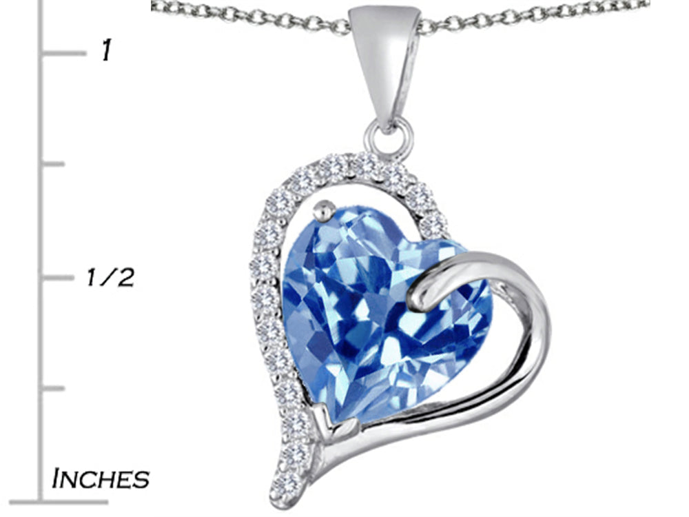 Star K™ Heart Shape 12mm Simulated Aquamarine Double Heart Love Pendant Necklace