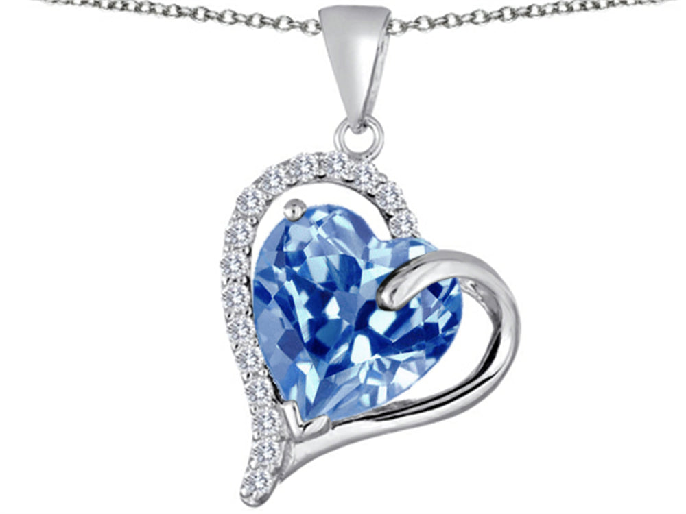 Star K™ Heart Shape 12mm Simulated Aquamarine Double Heart Love Pendant Necklace