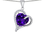 Star K™ Heart Shape 12mm Simulated Amethyst Double Heart Love Pendant Necklace