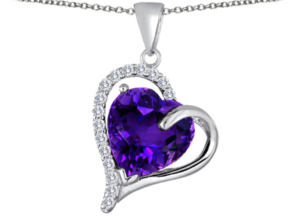 Star K™ Heart Shape 12mm Simulated Amethyst Double Heart Love Pendant Necklace
