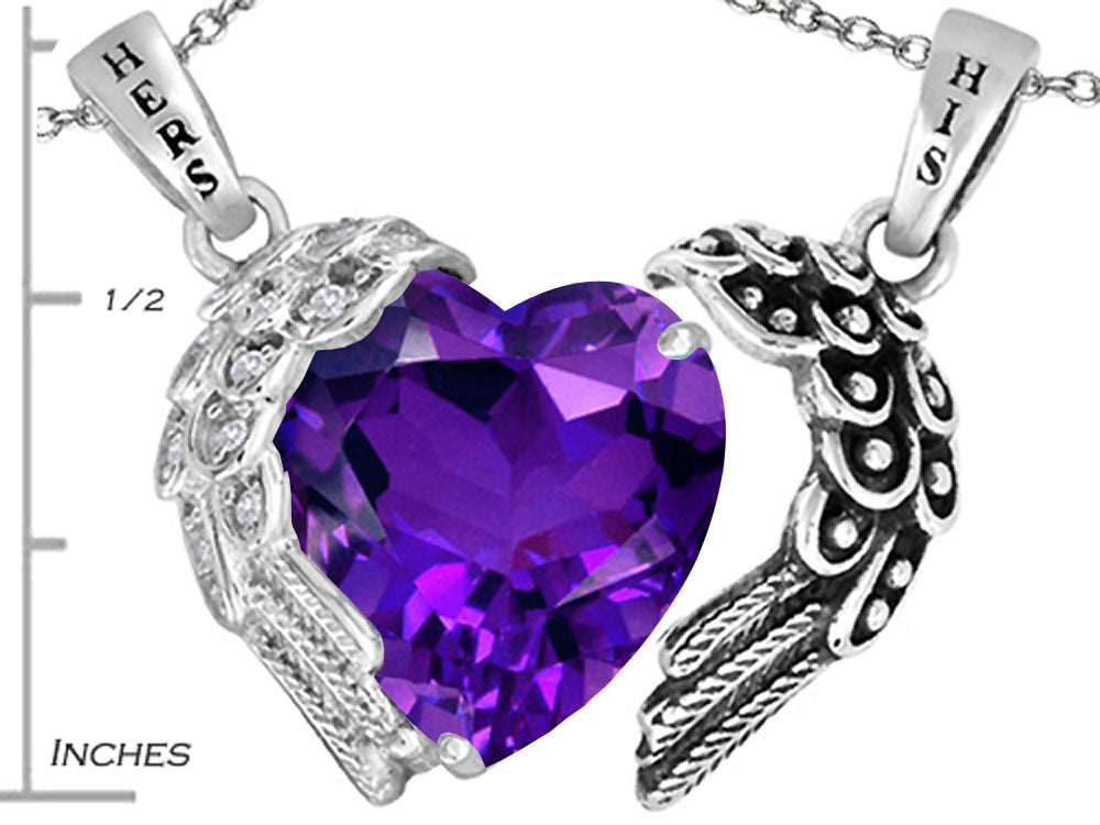 Star K™ His and Hers winged Love Couple 2pcs Pendant Necklace set with Heart Shape 11mm Simulated Amethyst