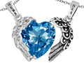 Star K™ His and Hers winged Love Couple 2pcs Pendant Necklace set with Heart Shape 11mm Simulated Blue Topaz