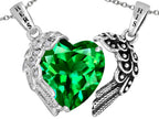 Star K™ His and Hers winged Love Couple 2pcs Pendant Necklace set with Heart Shape 11mm Simulated Emerald
