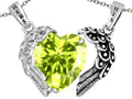 Star K™ His and Hers winged Love Couple 2pcs Pendant Necklace set with Heart Shape 11mm Simulated Peridot and C