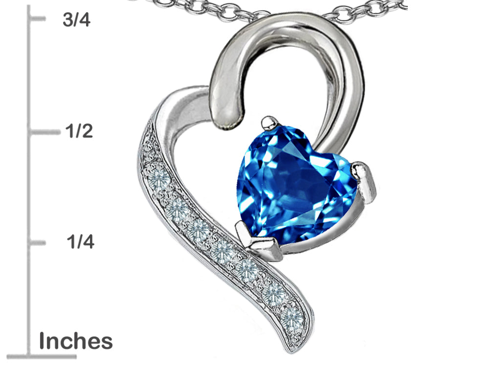 Star K™ 7mm Heart Shape Simulated Blue Topaz Heart Pendant Necklace