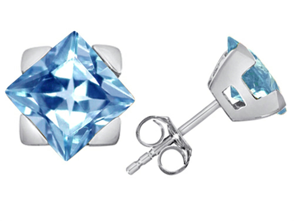 Star K™ 7mm Square Star Earrings with Simulated Aquamarine