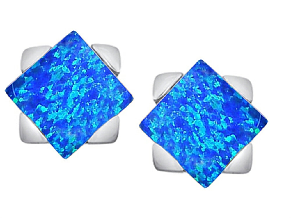 Star K™ 7mm Square Star Earrings with Blue Created Opal