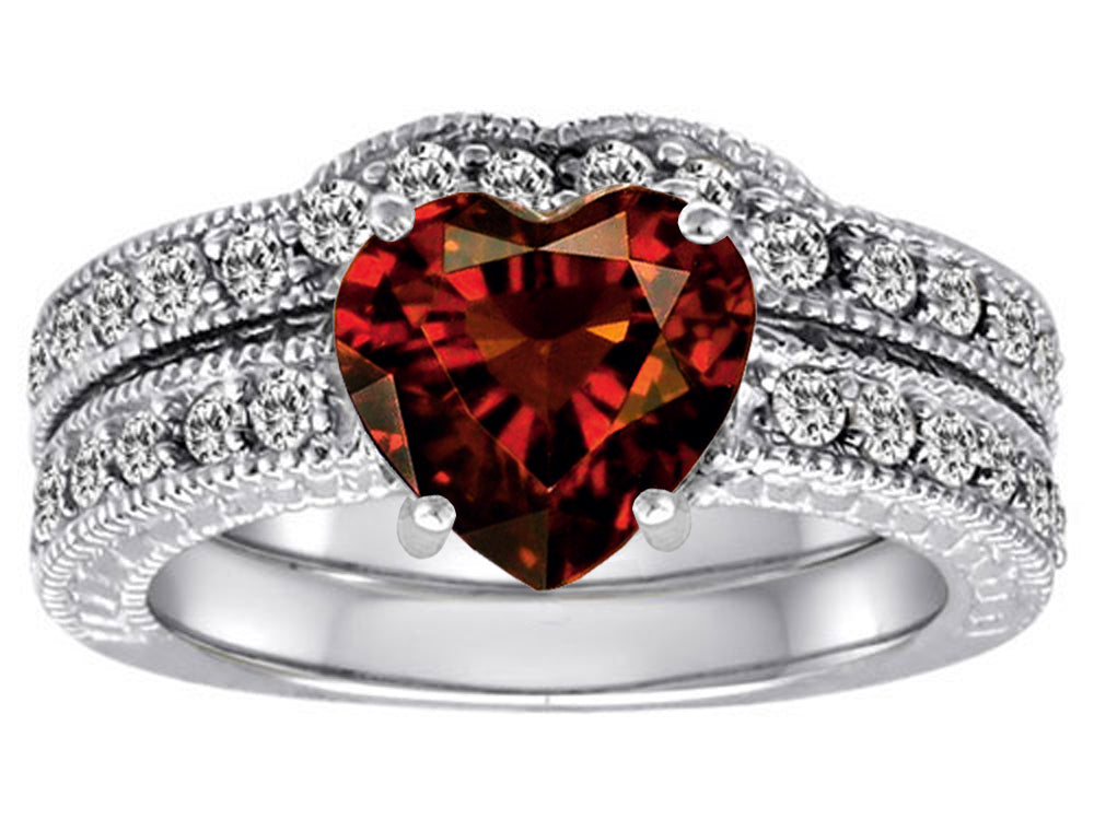Star K™ 8mm Heart Shape Genuine Garnet Wedding Set