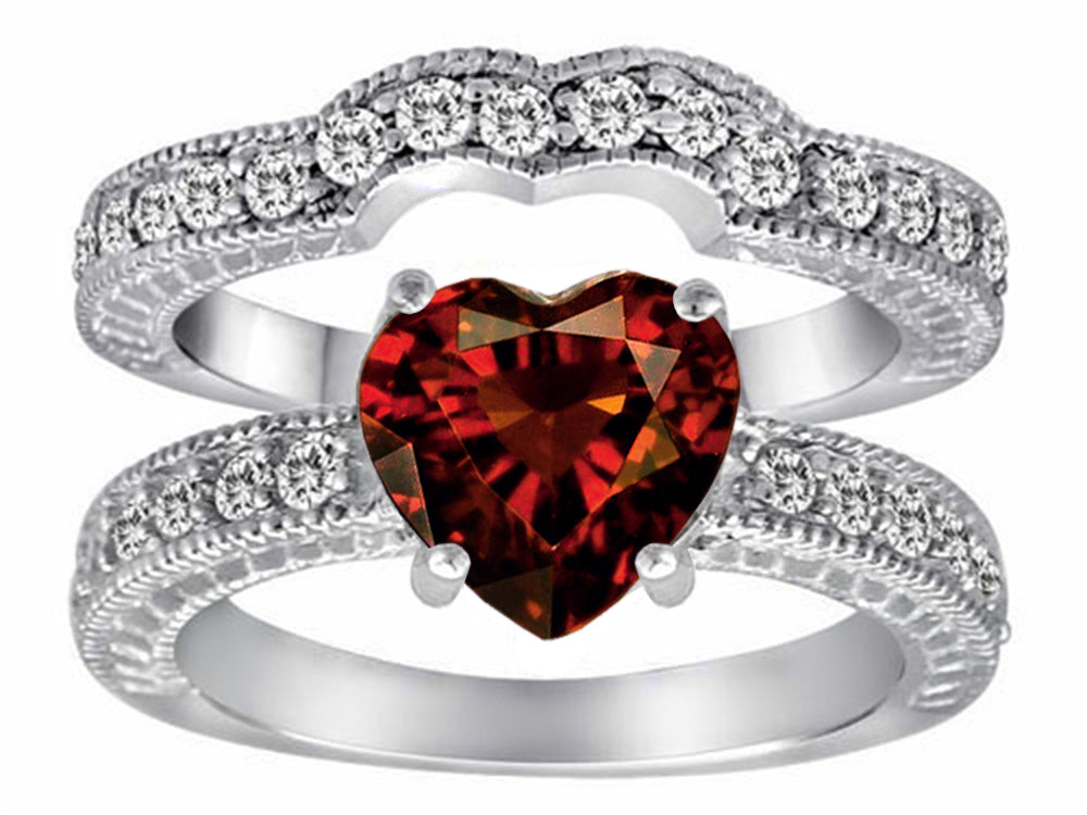 Star K™ 8mm Heart Shape Genuine Garnet Wedding Set