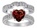 Star K™ 8mm Heart Shape Genuine Garnet Wedding Set