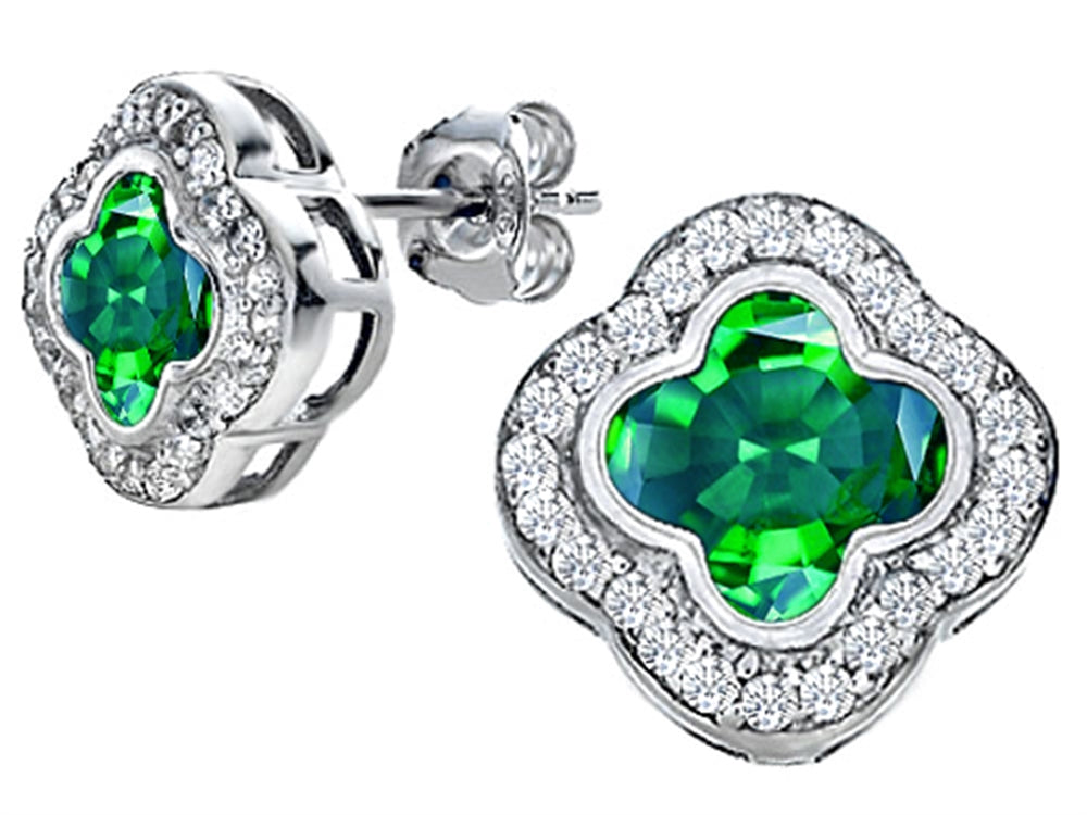 Star K™ Clover Earrings Studs with 8mm Clover Cut Simulated Emerald