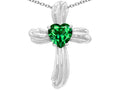 Star K™ 8mm Heart Shape Simulated Emerald Cross of Love Pendant Necklace