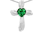 Star K™ 8mm Heart Shape Simulated Emerald Cross of Love Pendant Necklace