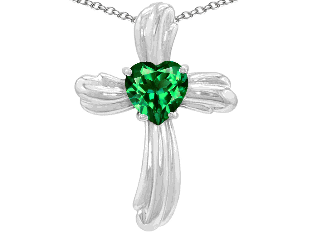 Star K™ 8mm Heart Shape Simulated Emerald Cross of Love Pendant Necklace