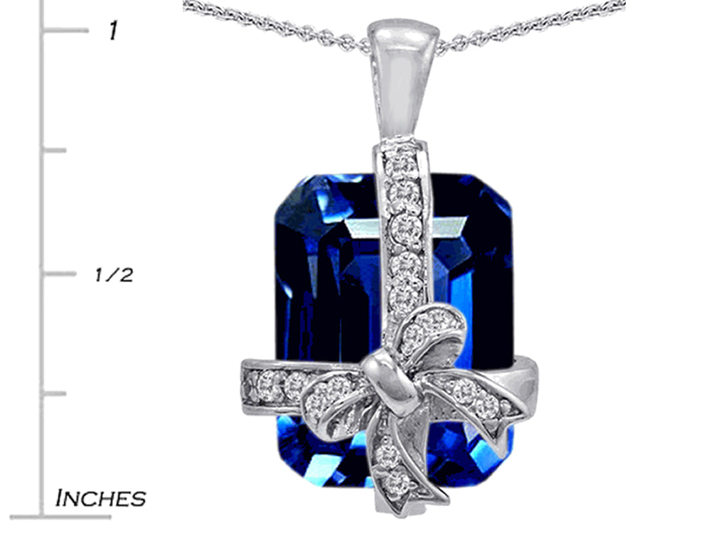 Star K™ Emerald Cut Simulated Sapphire Gift Box Pendant Necklace