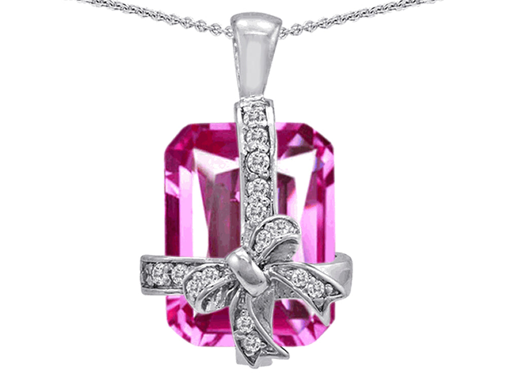 Star K™ Emerald Cut Simulated Pink Sapphire Gift Box Pendant Necklace