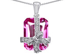 Star K™ Emerald Cut Simulated Pink Sapphire Gift Box Pendant Necklace