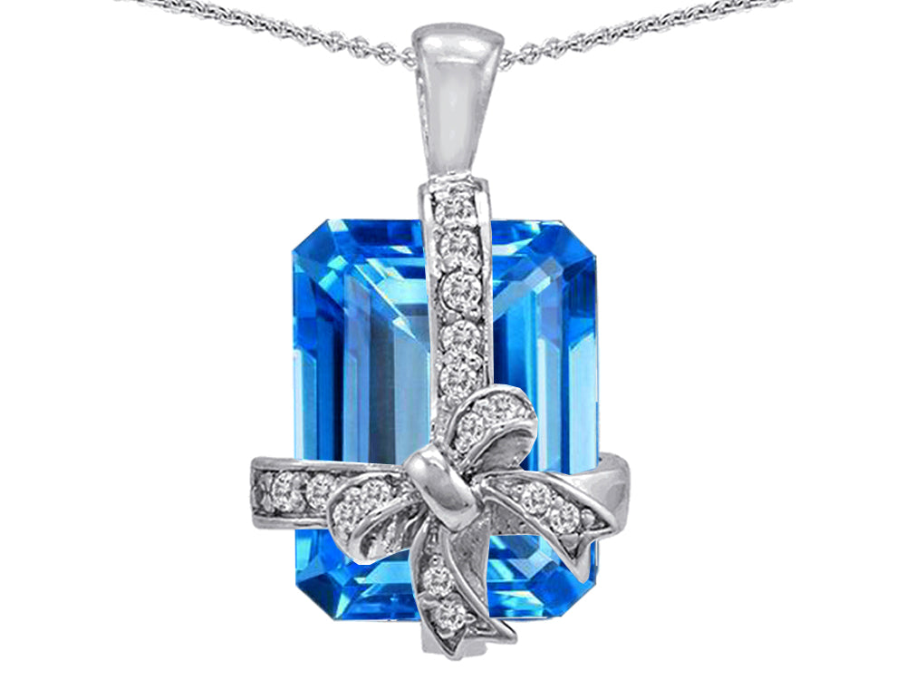 Star K™ Emerald Cut Simulated Blue Topaz Gift Box Pendant Necklace