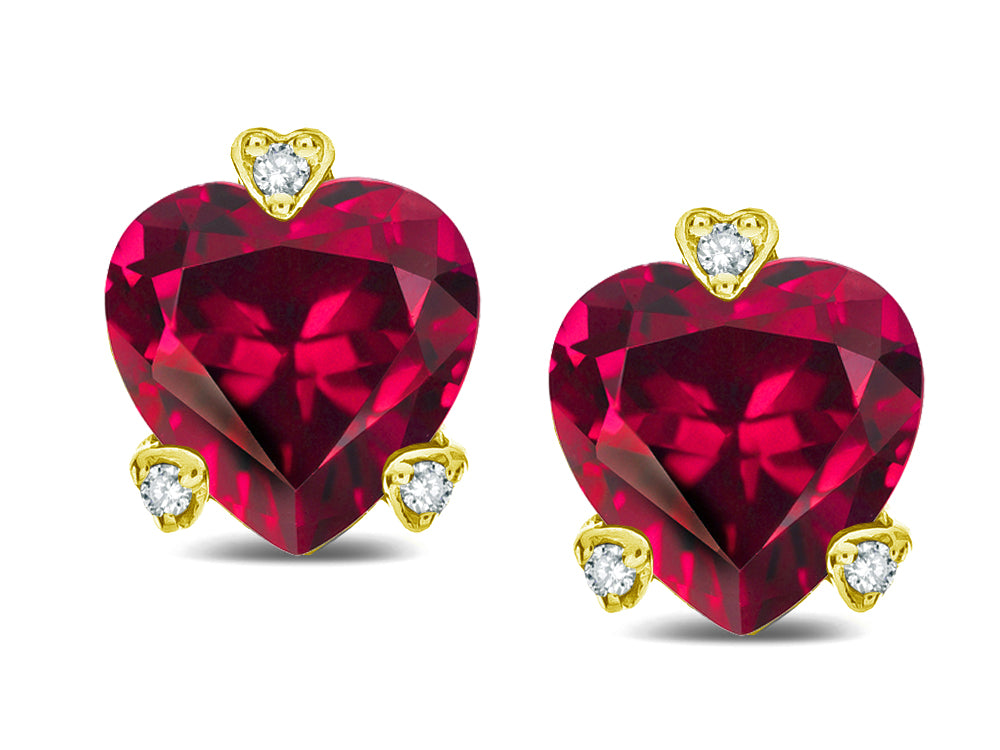 Tommaso Design™ Heart Shape 6mm Created Ruby and Rough s Love Earrings Studs