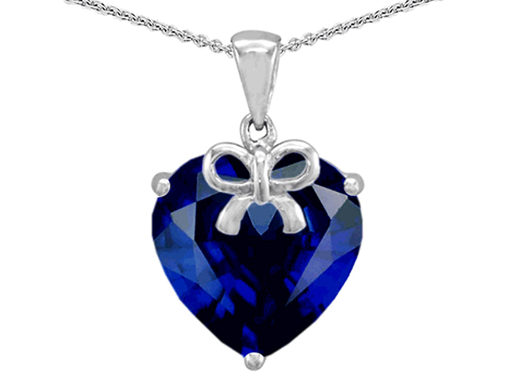 Star K™ Large Heart Shape Simulated Sapphire Ribbon Heart Pendant Necklace