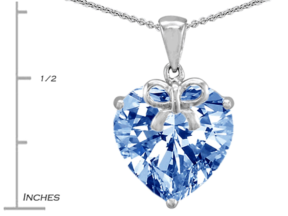 Star K™ Large Heart Shape Simulated Aquamarine Ribbon Heart Pendant Necklace