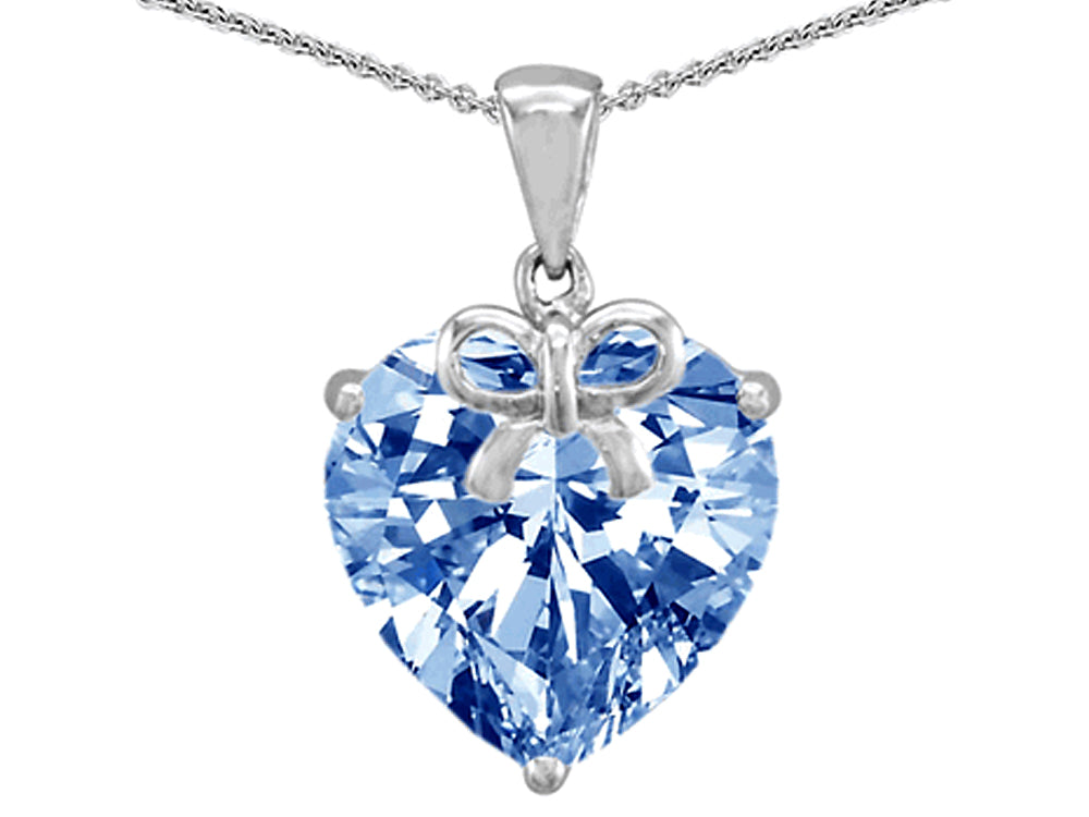 Star K™ Large Heart Shape Simulated Aquamarine Ribbon Heart Pendant Necklace