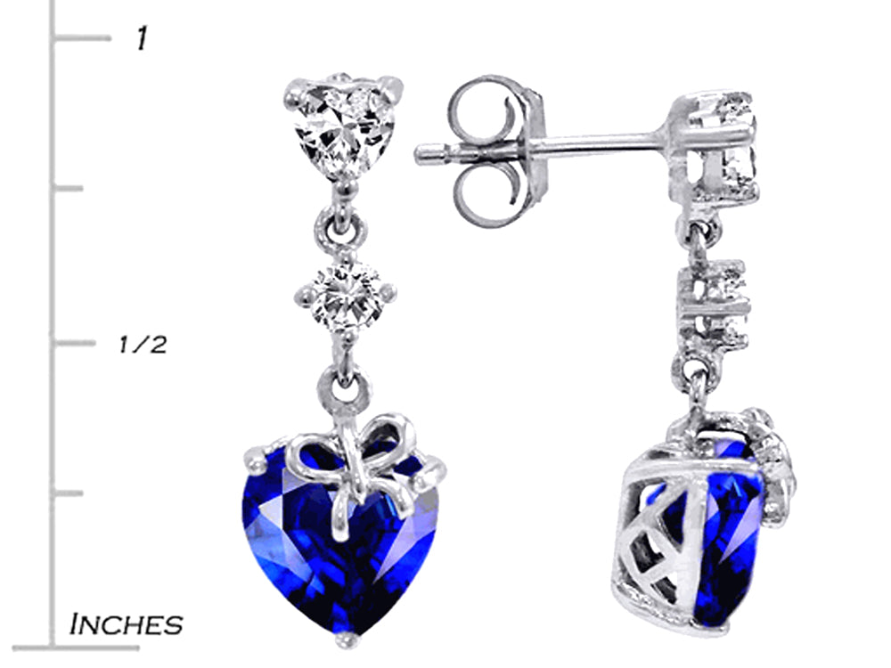 Star K™ Heart Shape Created Sapphire Ribbon Heart Dangling Studs