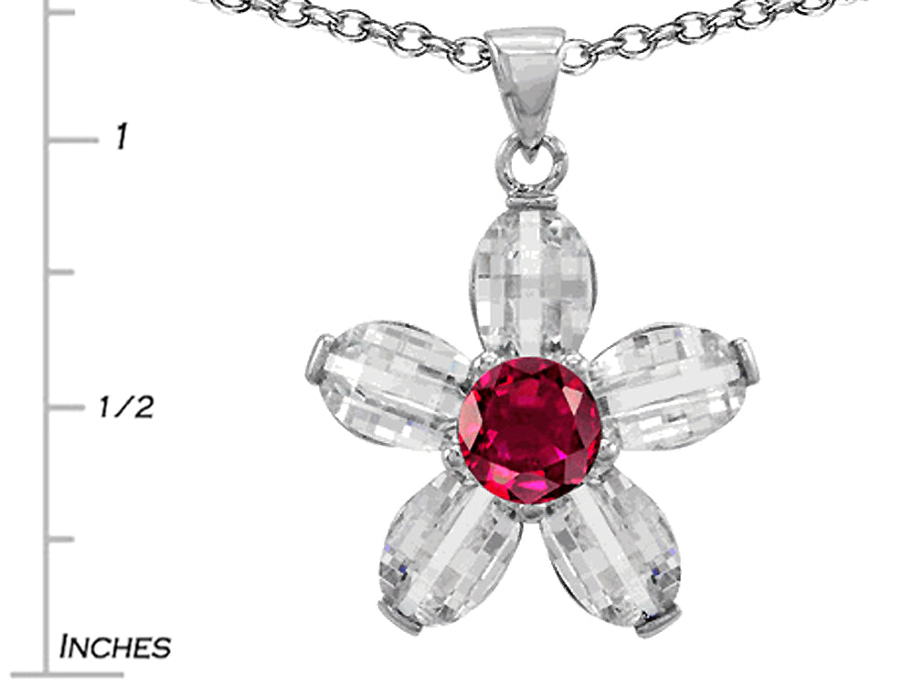 Star K™ Round Created Ruby Flower Pendant Necklace