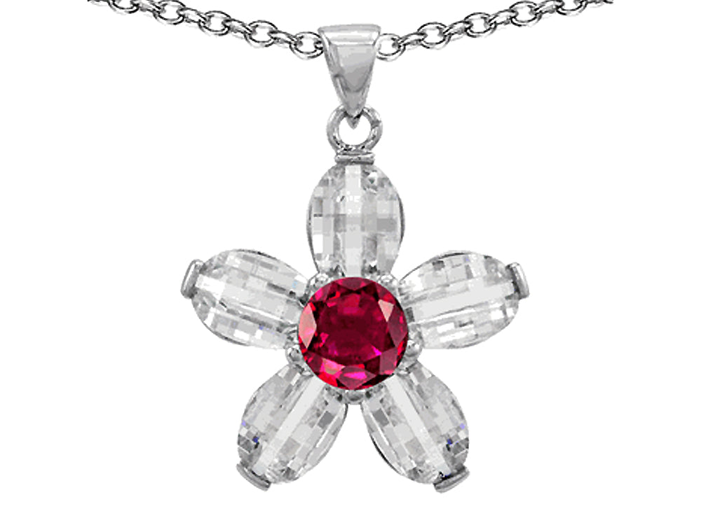 Star K™ Round Created Ruby Flower Pendant Necklace