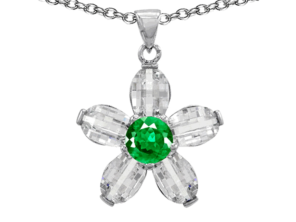 Star K™ Round Simulated Emerald Flower Pendant Necklace