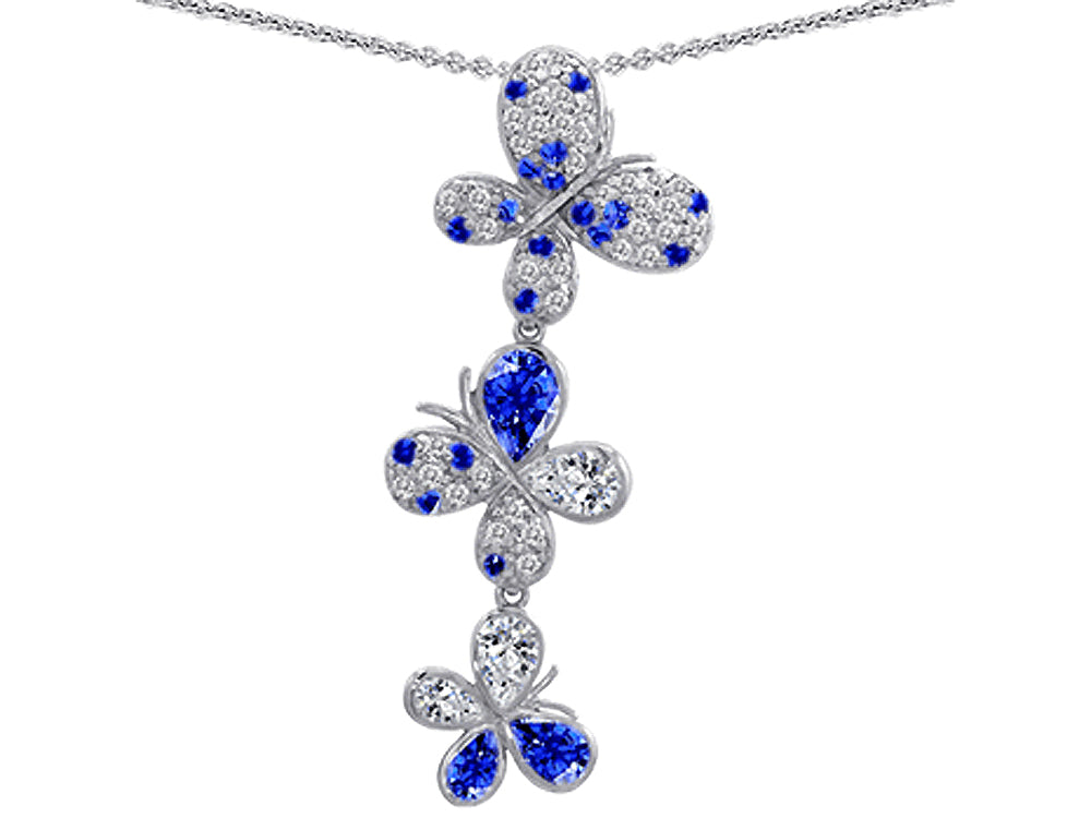Star K™ Created Sapphire Family Butterfly Pendant Necklace