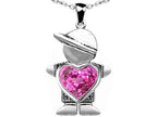 Star K™ Boy Holding 8mm Mother Heart September Birth Month Pendant Necklace with Created Pink Sapphire