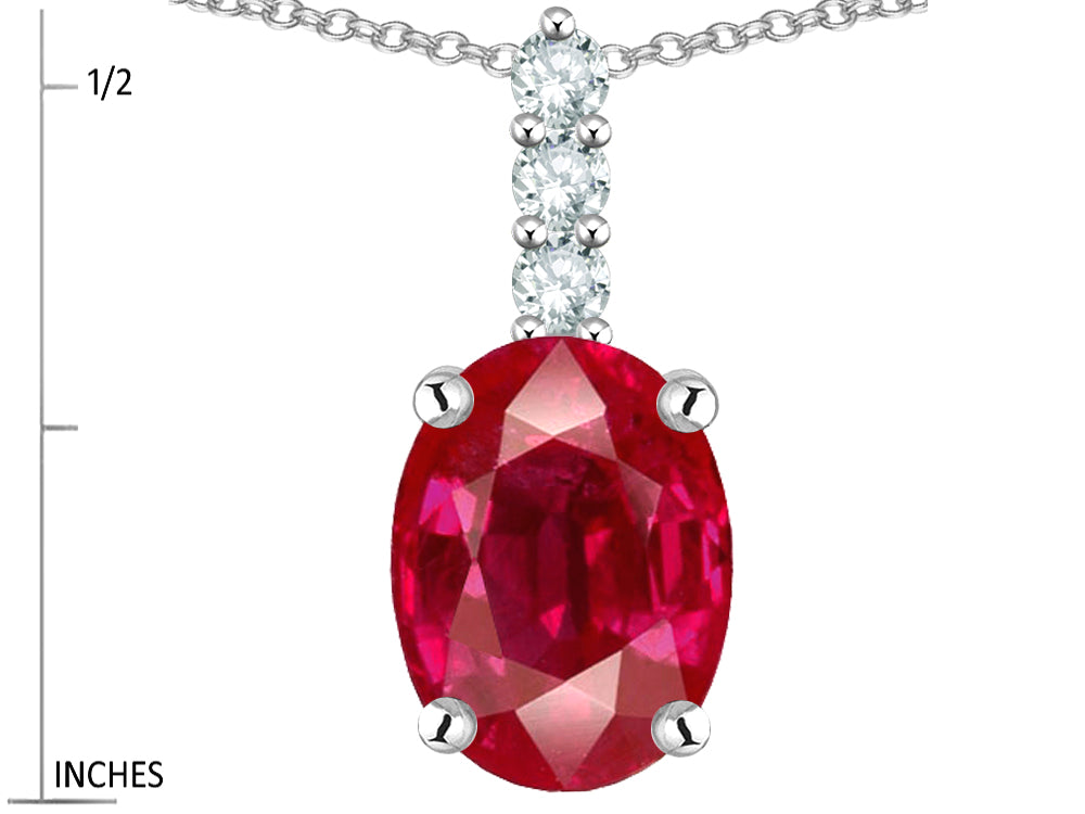 Star K ™ 8x6mm Oval Created Ruby Three Stone Pendant Necklace