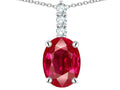 Star K ™ 8x6mm Oval Created Ruby Three Stone Pendant Necklace
