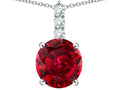 Star K ™ 7mm Round Created Ruby Three Stone Pendant Necklace