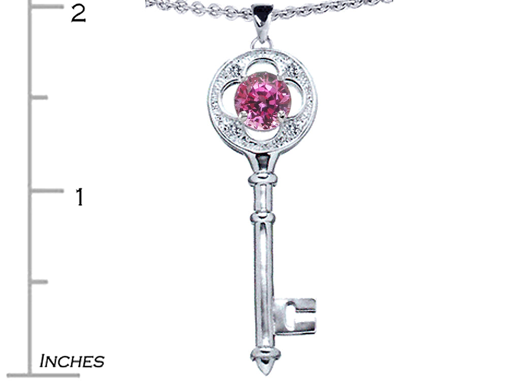 Star K™ Key To My Heart Pendant Necklace 7mm Round Created Pink Sapphire