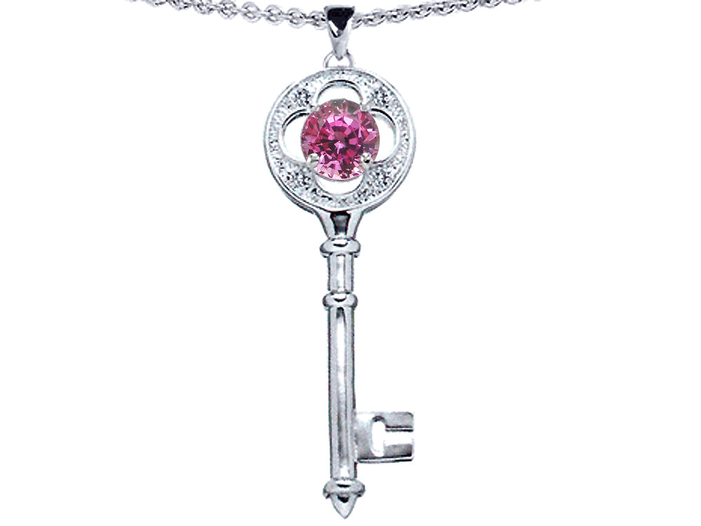Star K™ Key To My Heart Pendant Necklace 7mm Round Created Pink Sapphire