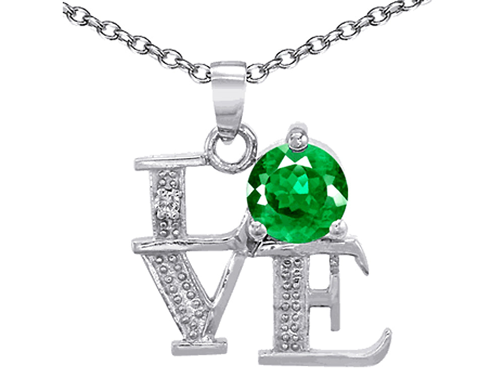 Star K™ LOVE Pendant Necklace Round 7mm Simulated Emerald