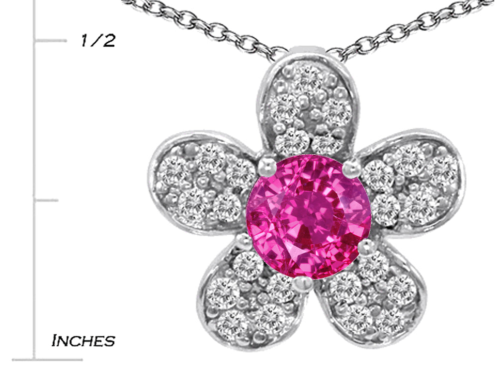 Star K™ Round Created Pink Sapphire Flower Pendant Necklace
