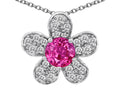 Star K™ Round Created Pink Sapphire Flower Pendant Necklace