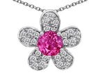 Star K™ Round Created Pink Sapphire Flower Pendant Necklace