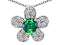 Star K™ Round Simulated Emerald Flower Pendant Necklace