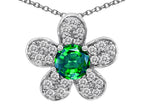 Star K™ Round Simulated Emerald Flower Pendant Necklace