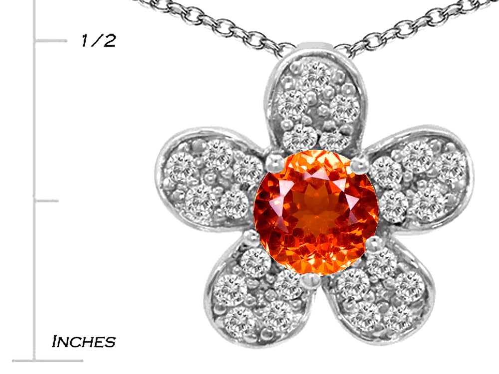 Star K™ Round Simulated Orange Mexican Fire Opal Flower Pendant Necklace