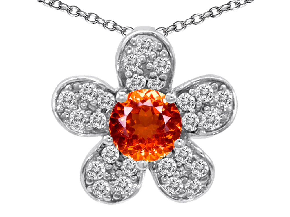 Star K™ Round Simulated Orange Mexican Fire Opal Flower Pendant Necklace