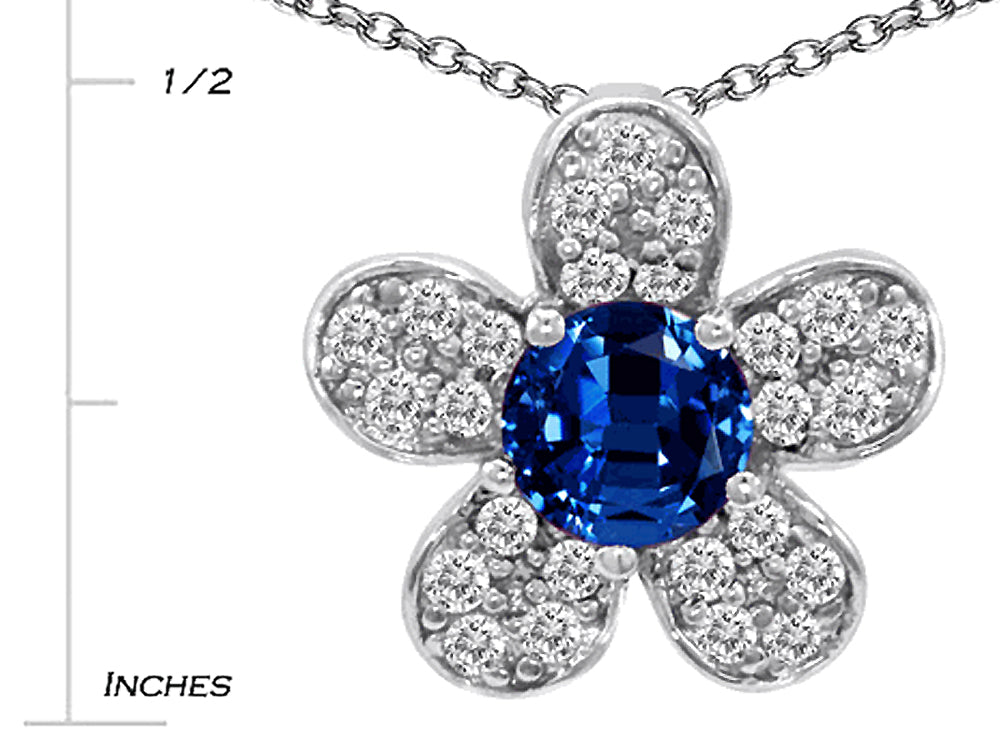 Star K™ Round Created Sapphire Flower Pendant Necklace