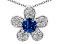 Star K™ Round Created Sapphire Flower Pendant Necklace