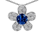 Star K™ Round Created Sapphire Flower Pendant Necklace